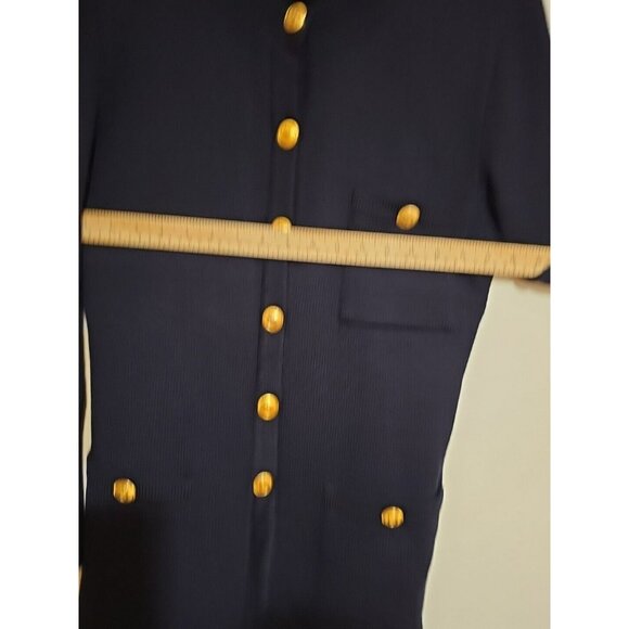 Cardigan Sweater Merino Wool Women Large Dark Navy Blue Quiet Luxury Elegant - Picture 6 of 12